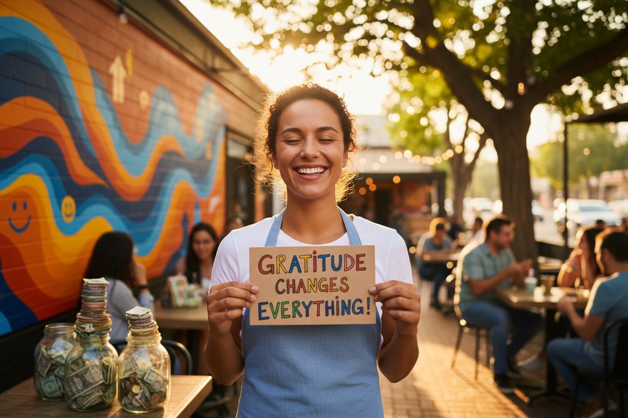 Happy service worker showing positive impact